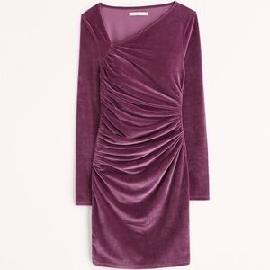Abercrombie & Fitch Purple Asymmetrical Ruched Velvet Midi Dress Medium Petite.